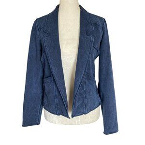 Testimony women's size small blue french terry open front blazer jacket pockets